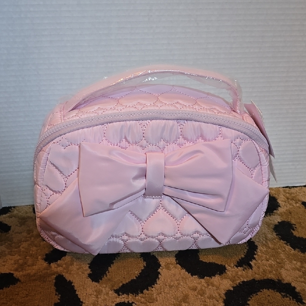 Betsey Johnson Pink Zip Makeup Case With Bow